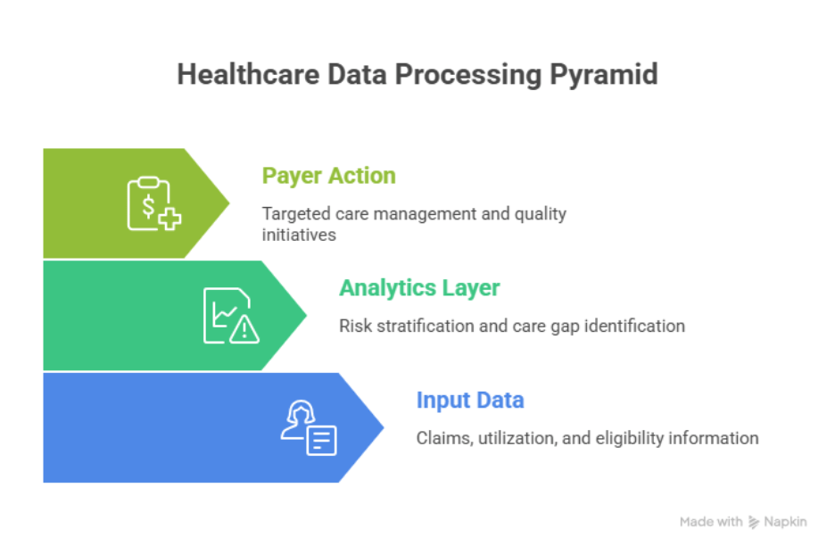 Healthcare data processing pyramid
Payer action
Analytic layer
Input data