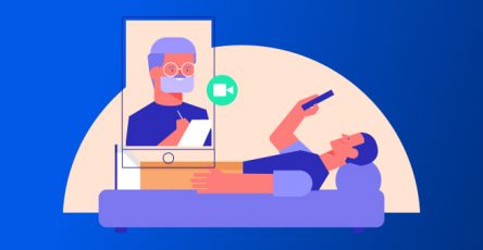 Patient completing rehabilitation exercises at home while connected remotely to a physical therapist